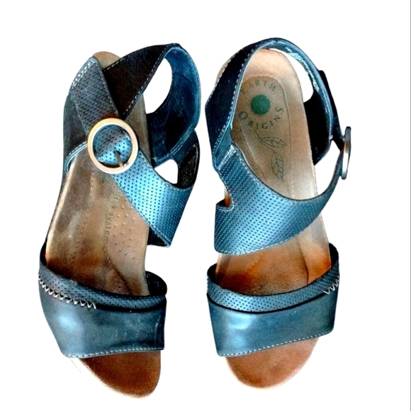 Earth Origins Hazel Sandals Black Strwp Leather Sandals Women's Size 7 M - Picture 11 of 13